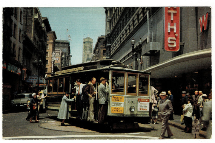 1950s San Francisco Cable Car Turntable Vintage Railroad Postcard.