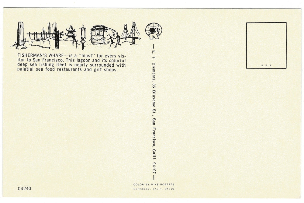 1960s Fisherman’s Wharf San Francisco Vintage Transportation Postcard, back view.