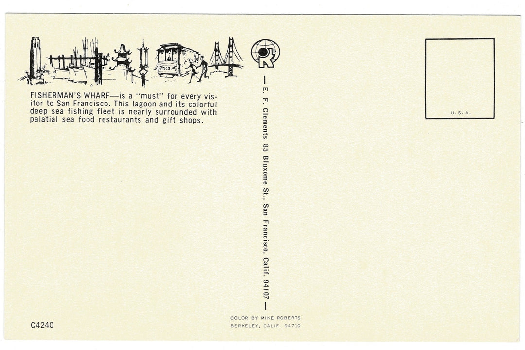 1960s Fisherman’s Wharf San Francisco Vintage Transportation Postcard, back view.