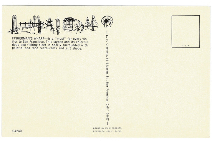 1960s Fisherman’s Wharf San Francisco Vintage Transportation Postcard, back view.