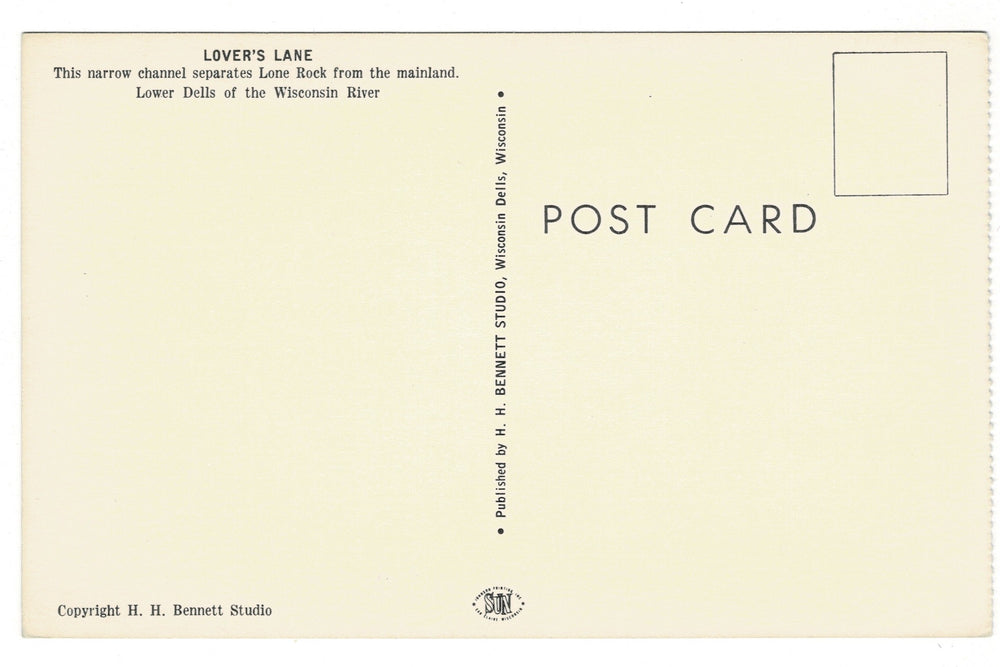 1960s Wisconsin Dells Lovers Lane Cruise Ship Vintage Postcard, back view.