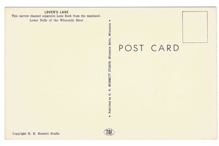 1960s Wisconsin Dells Lovers Lane Cruise Ship Vintage Postcard, back view.