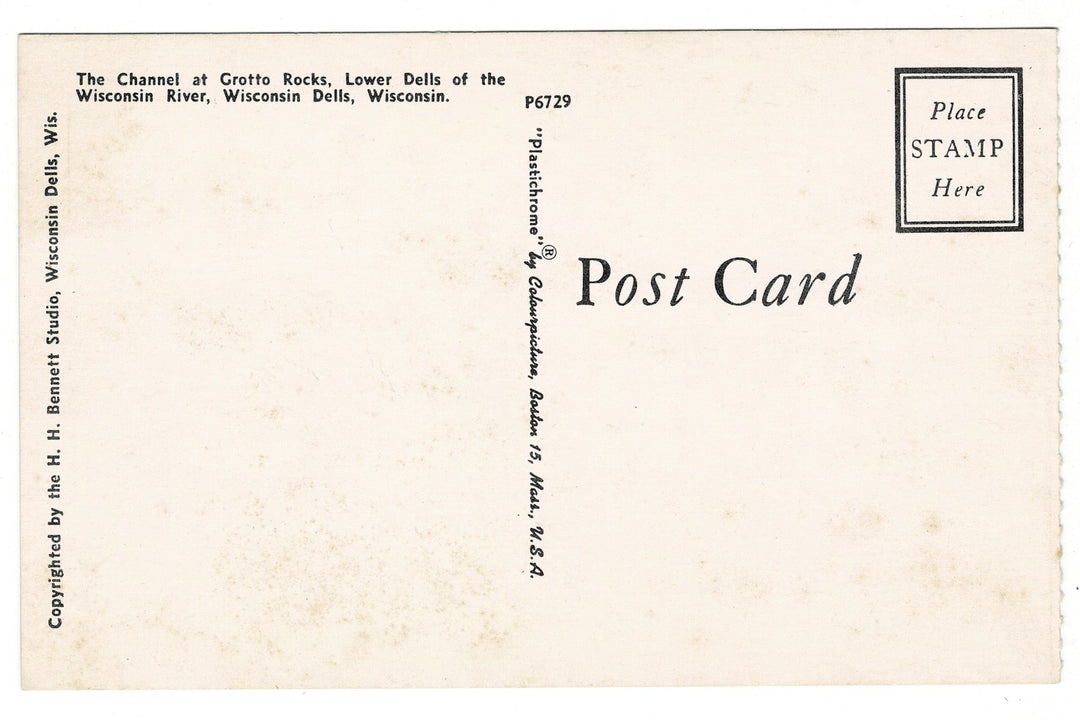 1960s The Josephine Boat Grotto, Wisconsin Dells Vintage Postcard, back view.