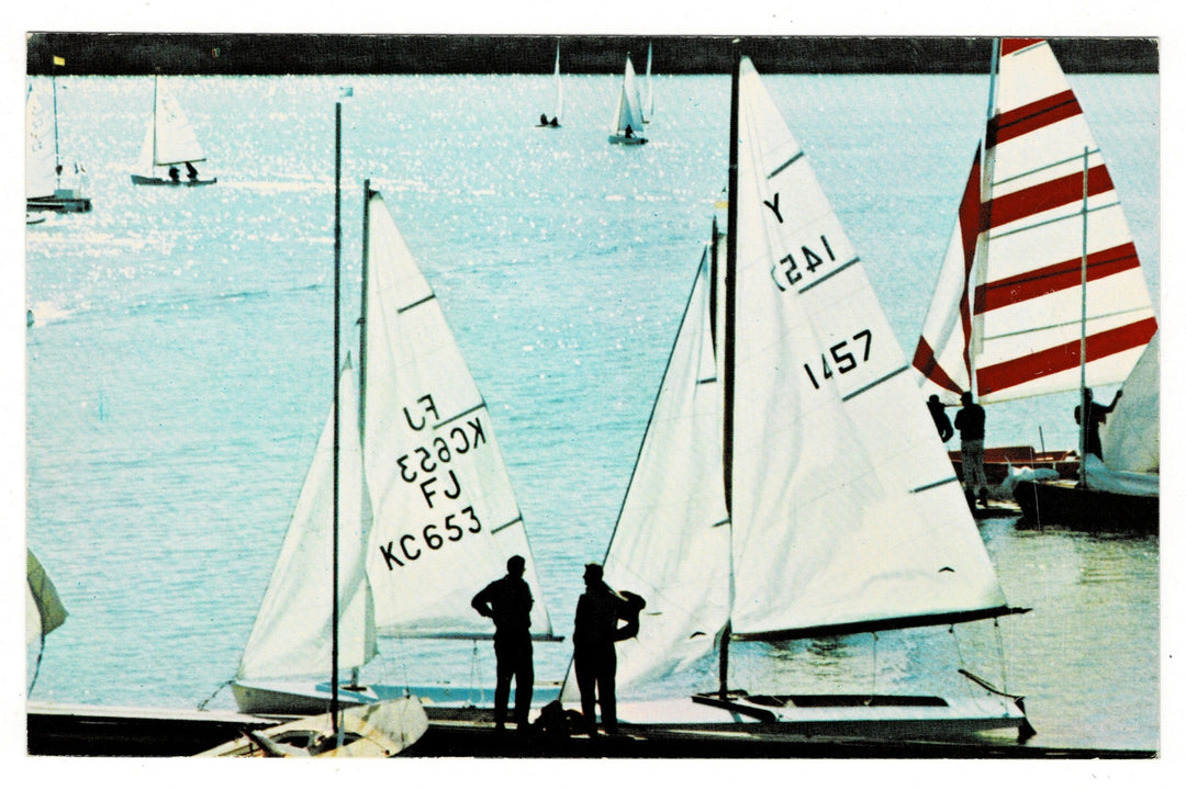 1960 Sailing on Calgary’s Glenmore Dam, Canada Vintage Boat Postcard.