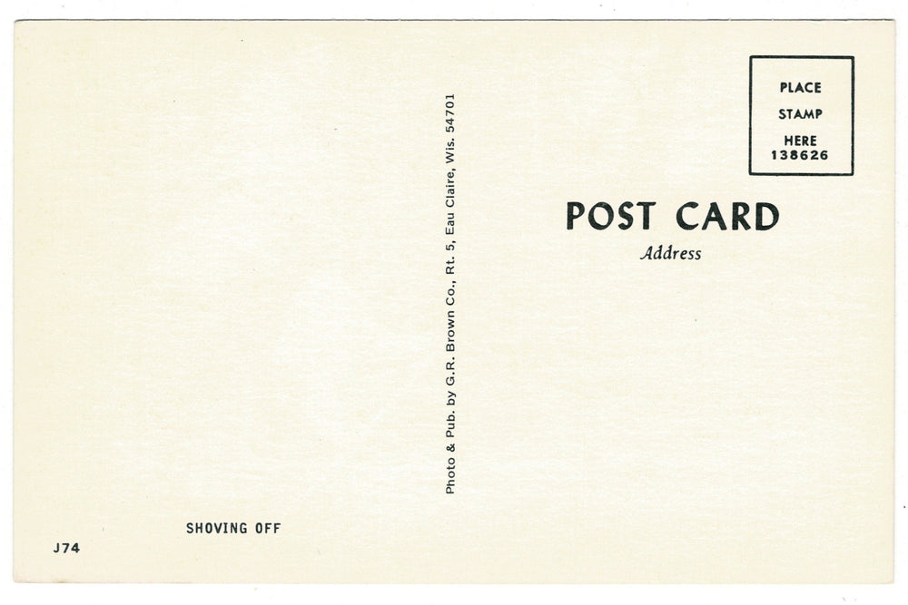 Native American Canoe Ride Chippewa Valley Wisconsin Vintage Postcard, back view.