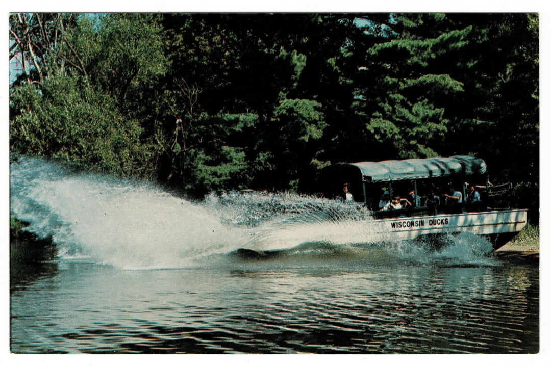 1960s Duck Splashdown at Lake Delton, Wisconsin Dells vintage postcard.