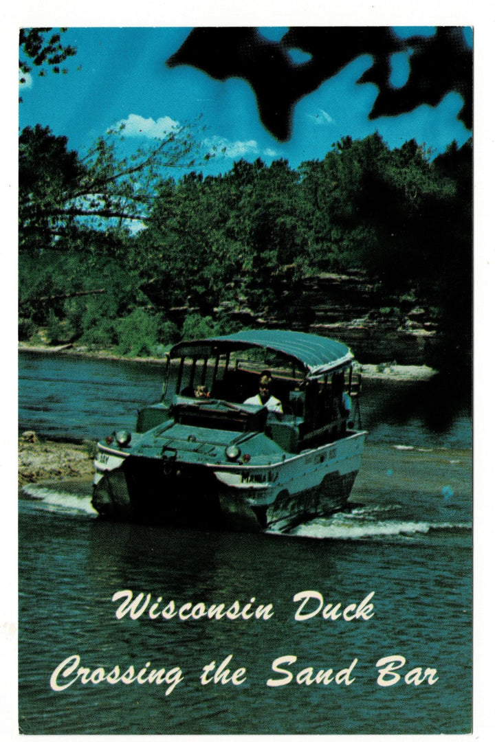 Amphibious Duck Crossing Sand Bar, Wisconsin Dells Vintage Postcard.