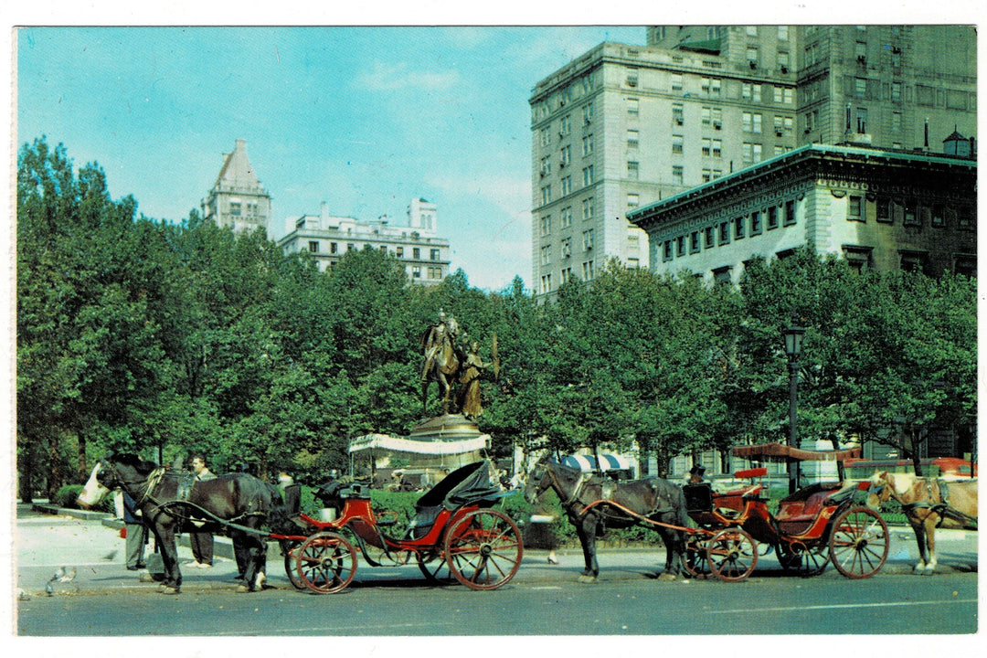  1960s Horse-Drawn Carriages, Central Park New York Vintage Postcard.