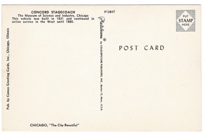  1960s Concord Stagecoach Vintage Postcard, back view.