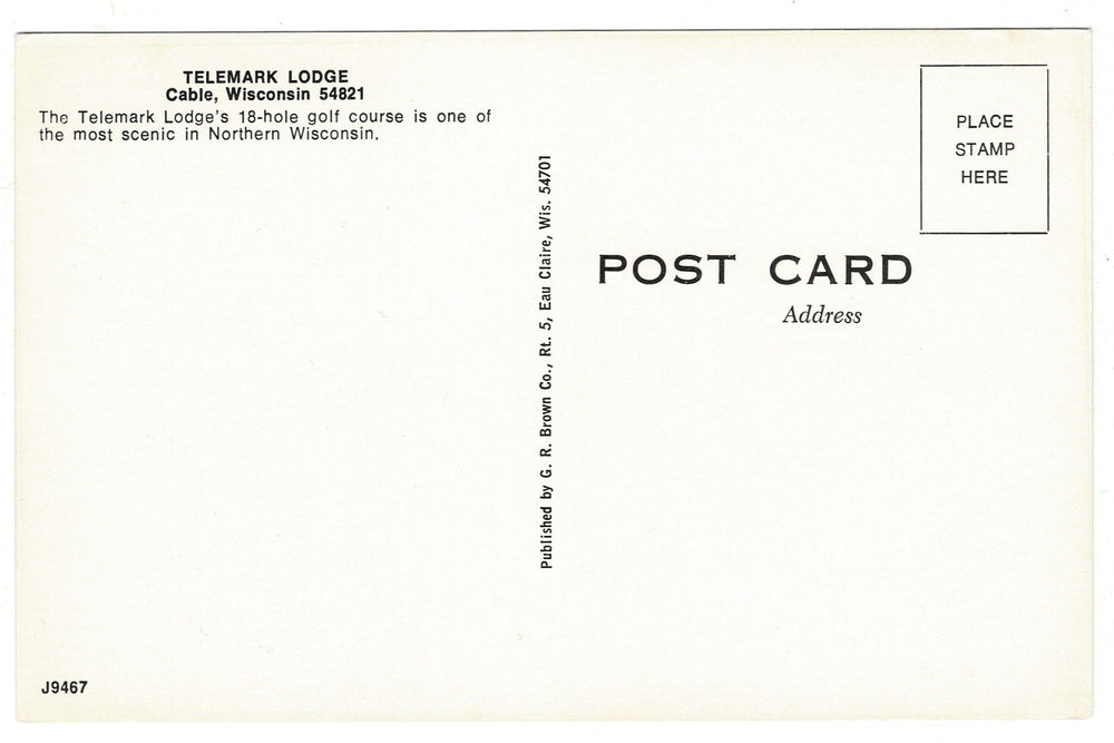  1970 Telemark Lodge and Golf Course Cable Wisconsin Vintage Postcard, back view.