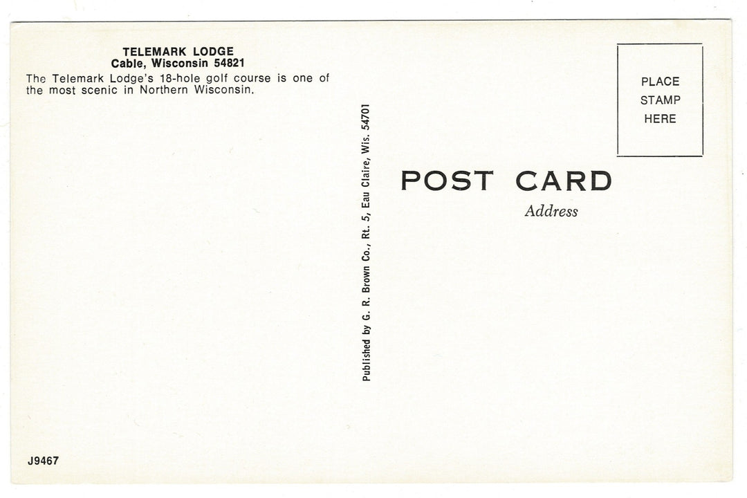  1970 Telemark Lodge and Golf Course Cable Wisconsin Vintage Postcard, back view.