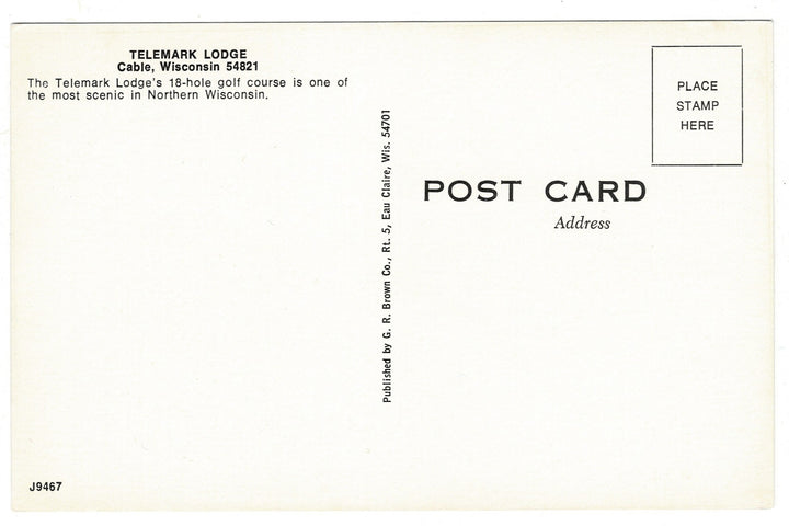  1970 Telemark Lodge and Golf Course Cable Wisconsin Vintage Postcard, back view.