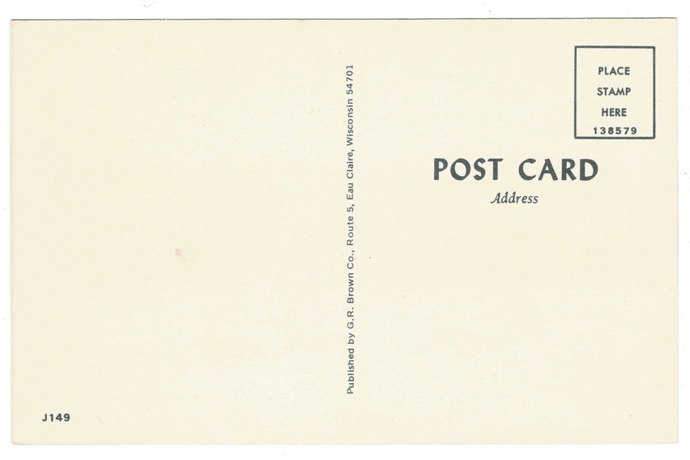 Evinrude Bobcat Snowmobile Ride Eau Claire Wisconsin Vintage Postcard, back view.
