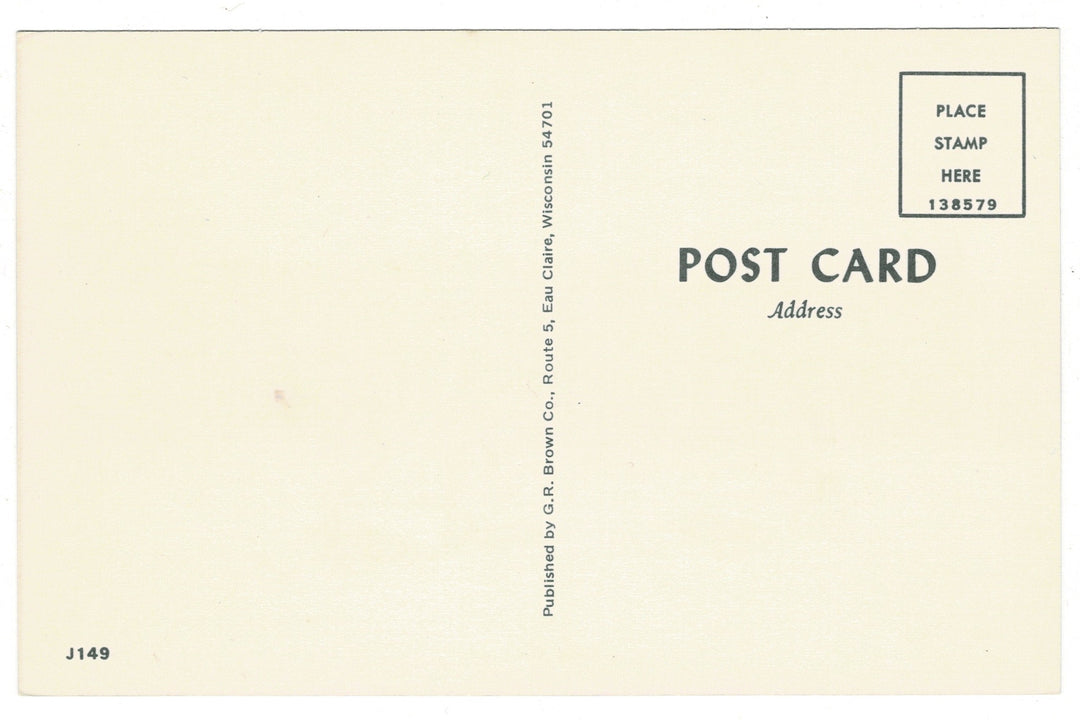 Evinrude Bobcat Snowmobile Ride Eau Claire Wisconsin Vintage Postcard, back view.