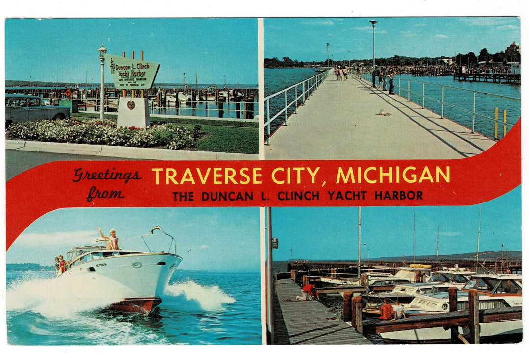 1960s Clinch Yacht Harbor Traverse City, Michigan Vintage Postcard.