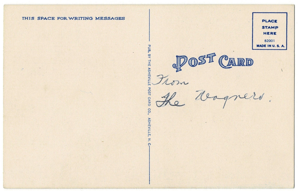1940s Blue Ridge Cabin Spartanburg South Carolina Vintage Postcard, back view.