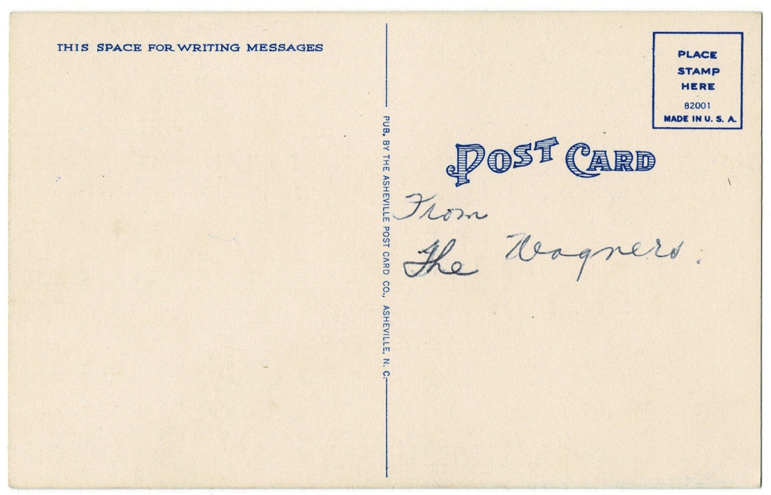 1940s Blue Ridge Cabin Spartanburg South Carolina Vintage Postcard, back view.