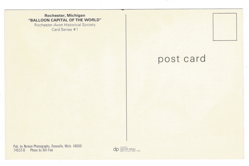 1970s Hot Air Balloon Festival in Rochester, Michigan Vintage Postcard, back view.