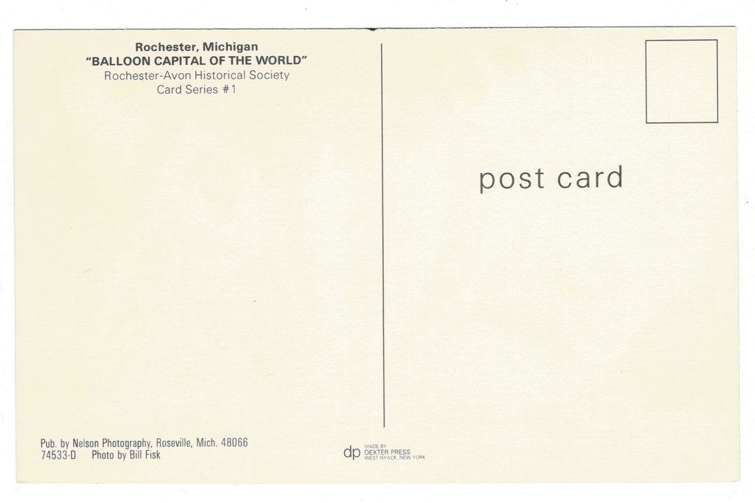 1970s Hot Air Balloon Festival in Rochester, Michigan Vintage Postcard, back view.