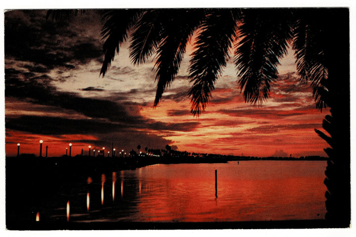 1968 Florida Clearwater Bay Sunset Memorial Causeway Vintage Postcard.