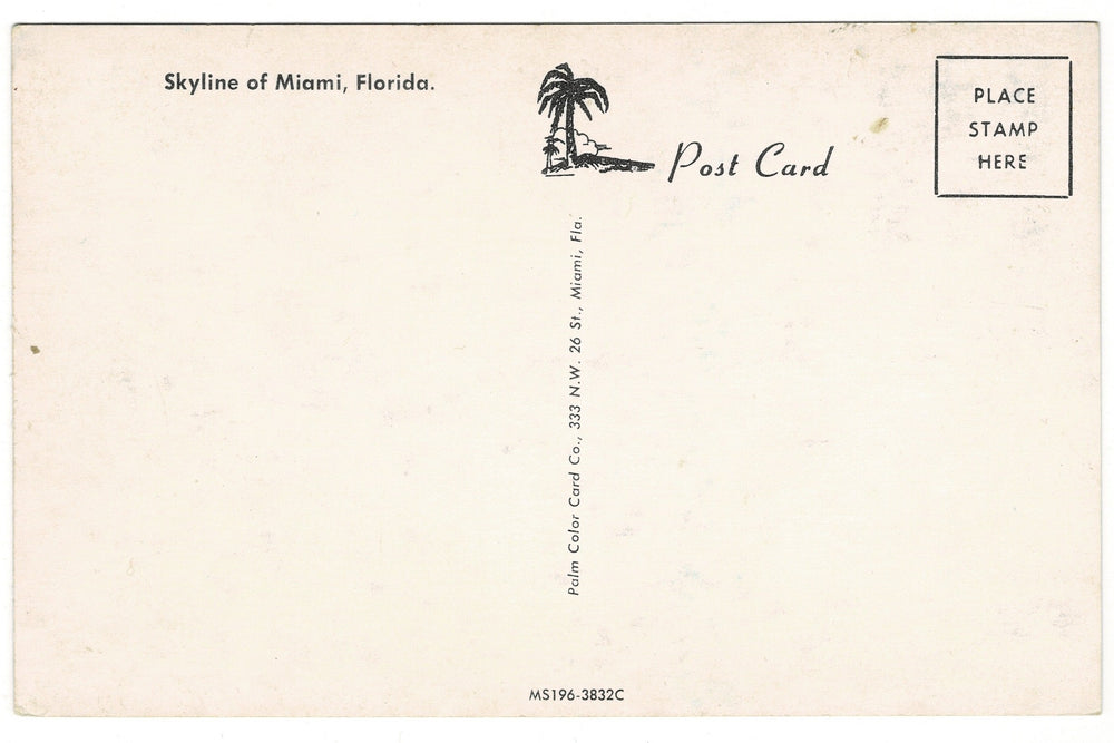 1950s Miami Skyline and Biscayne Bay, Florida, back.