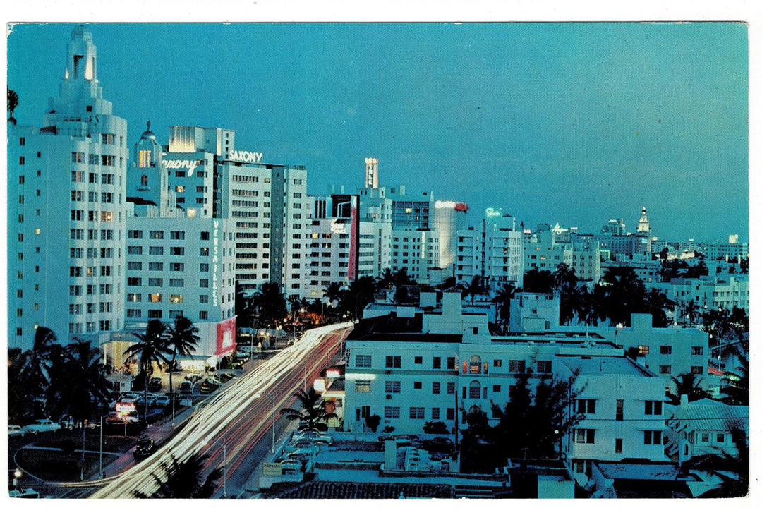  1958 Collins Avenue at Night, Miami Beach Florida Vintage Postcard.