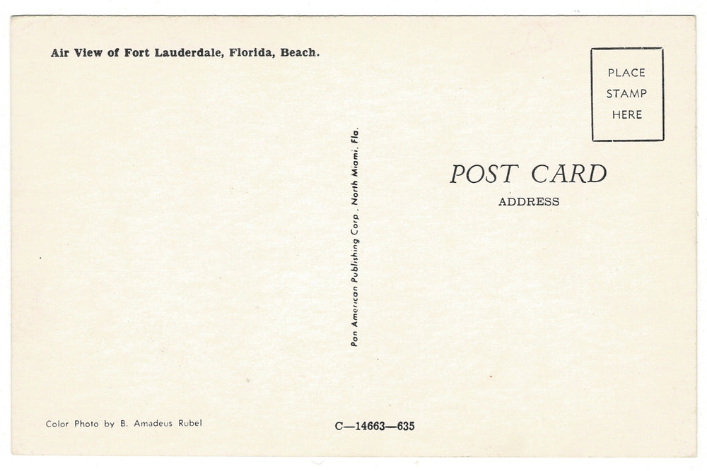  1960s Aerial View of Fort Lauderdale Beach, Florida Vintage Postcard, back.