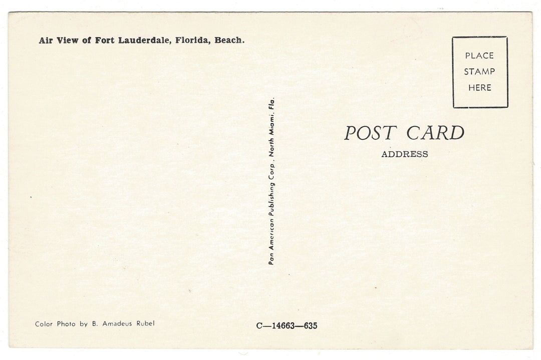  1960s Aerial View of Fort Lauderdale Beach, Florida Vintage Postcard, back.