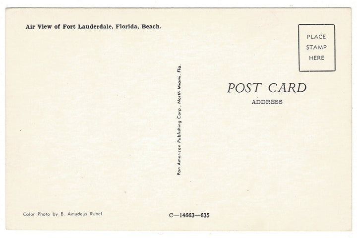  1960s Aerial View of Fort Lauderdale Beach, Florida Vintage Postcard, back.