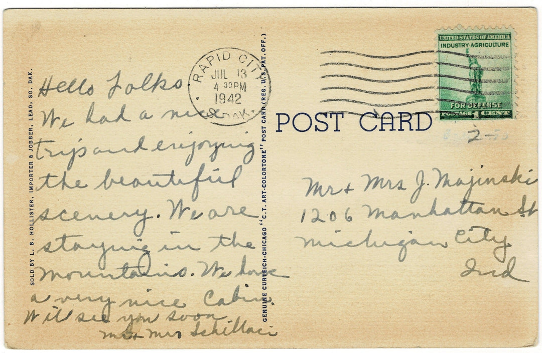 1930s Big Tunnel Cluster State Park South Dakota Vintage Postcard, back view.