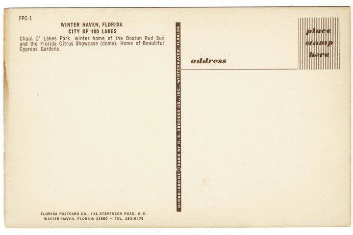 1960s Chain O’ Lakes Ball Park, Winter Haven, Florida Vintage Postcard.