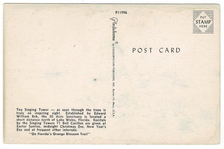  1950s Bok Tower Gardens in Lake Wales, Florida Vintage Postcard.