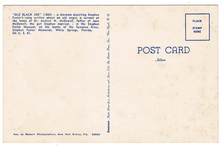  1960s Old Black Joe Diorama White Springs Vintage Postcard.