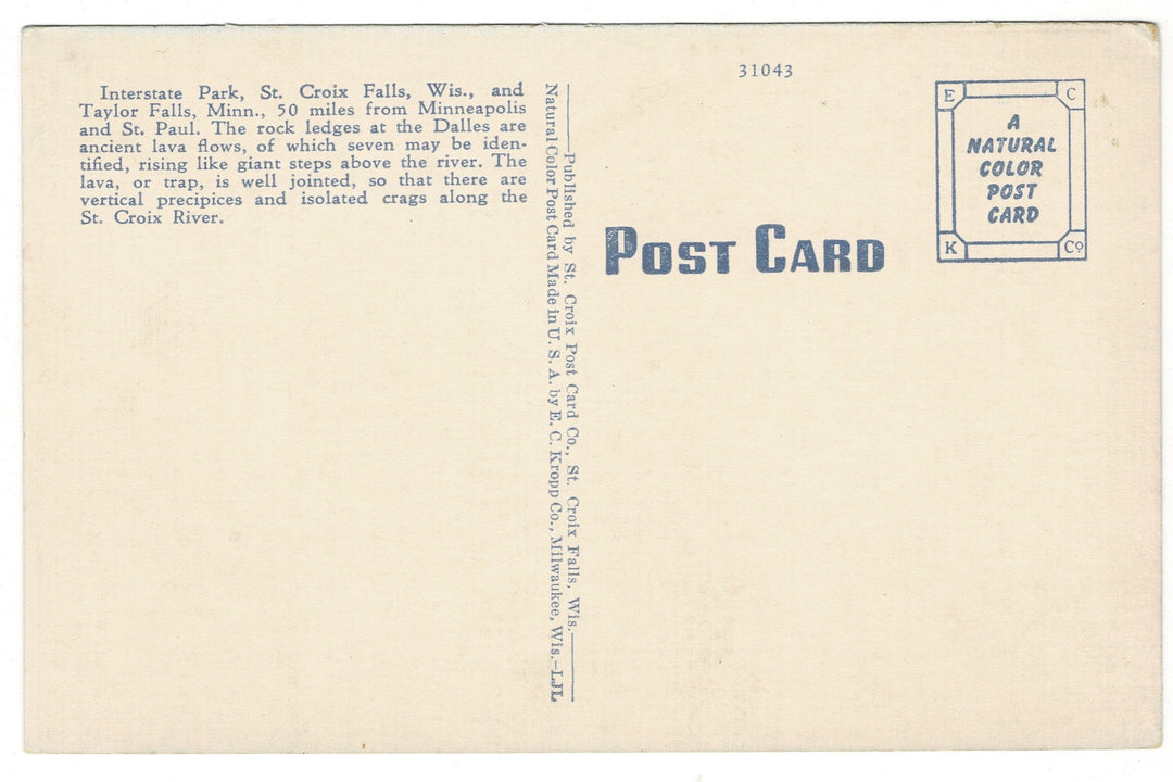 Cross Rock Interstate Park St. Croix Falls Wisconsin Vintage Postcard.
