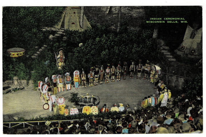 Native American Ceremony Stand Rock Wisconsin Dells Vintage Postcard.