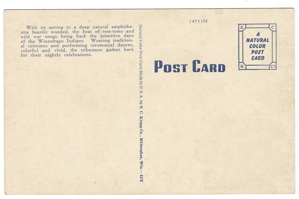 Native American Ceremony Stand Rock Wisconsin Dells Vintage Postcard.