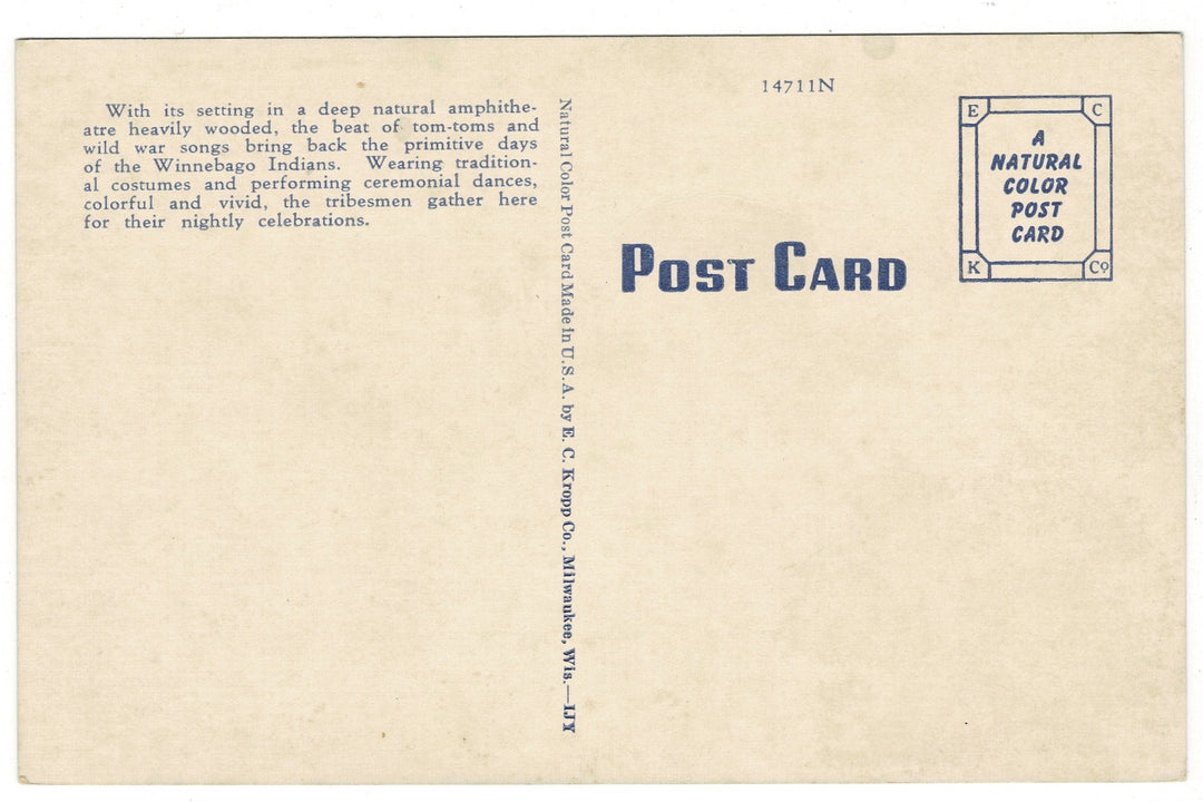 Native American Ceremony Stand Rock Wisconsin Dells Vintage Postcard.