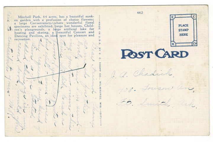 Vintage postcard with handwritten text and a stamp area, featuring the word 'Postcard' at the top.