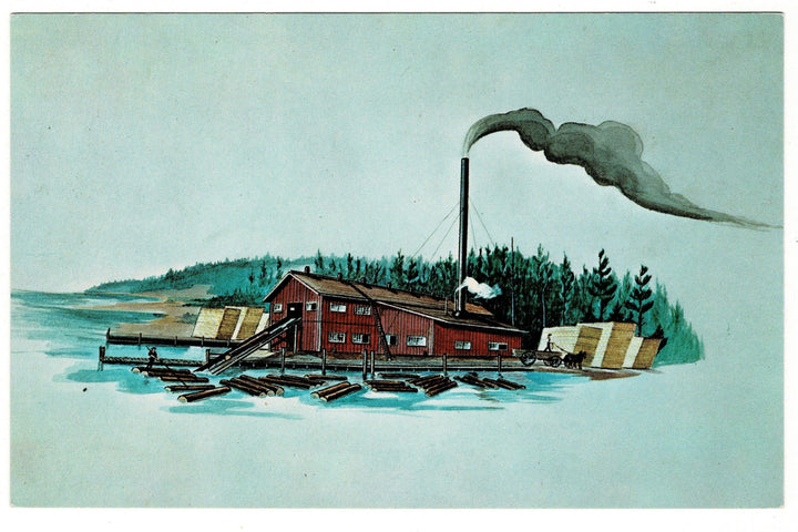1980s Steam Sawmill on White Lake, Whitehall, Michigan Vintage Postcard.