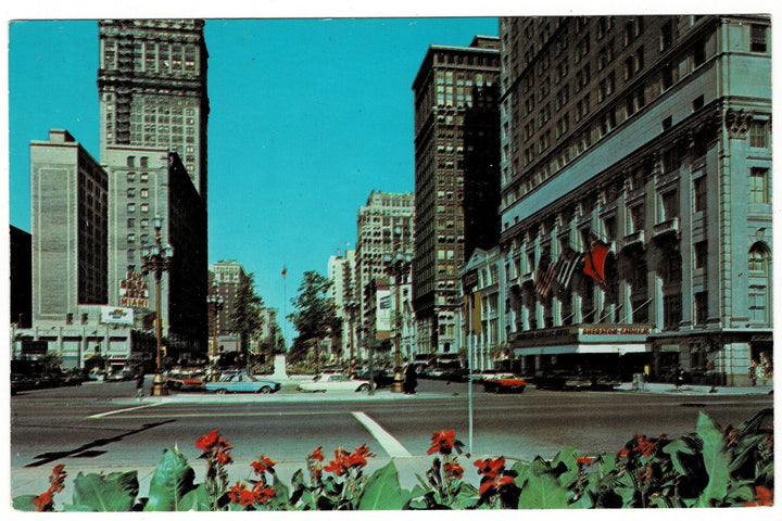 1964 Street Activity Washington Blvd Detroit Michigan Vintage Postcard.