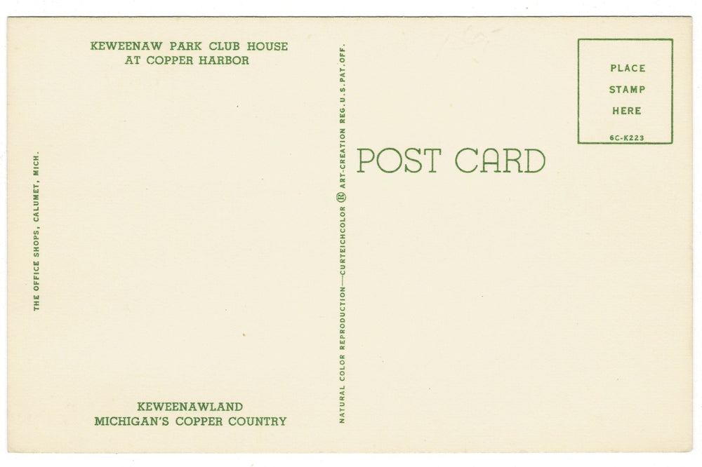  1956 Keweenaw Park Club House Copper Harbor Michigan Vintage Postcard.
