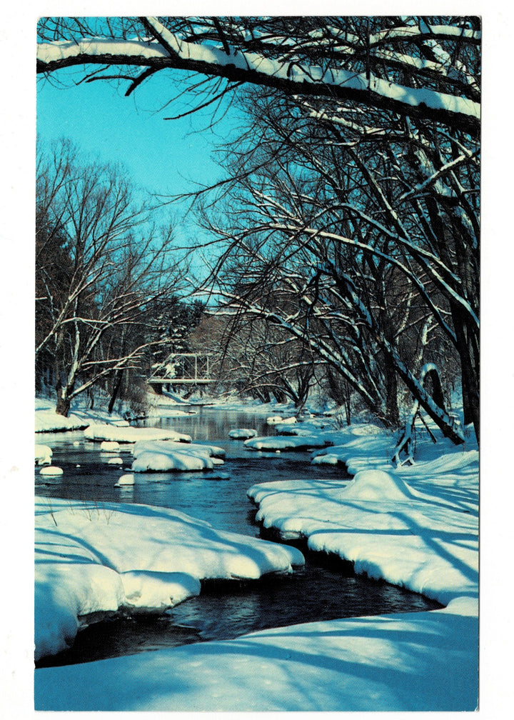 1960 Wintery Creek Distant Bridge Kingston Wisconsin Vintage Postcard.