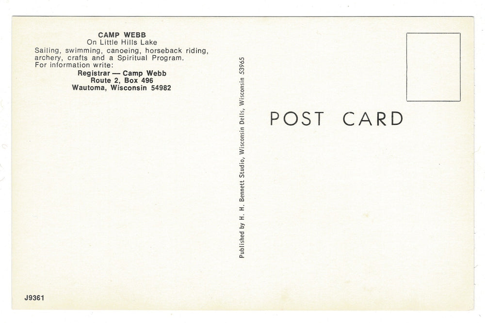 1970s Camp Webb on Little Hills Lake, Wautoma Wisconsin Vintage Postcard.