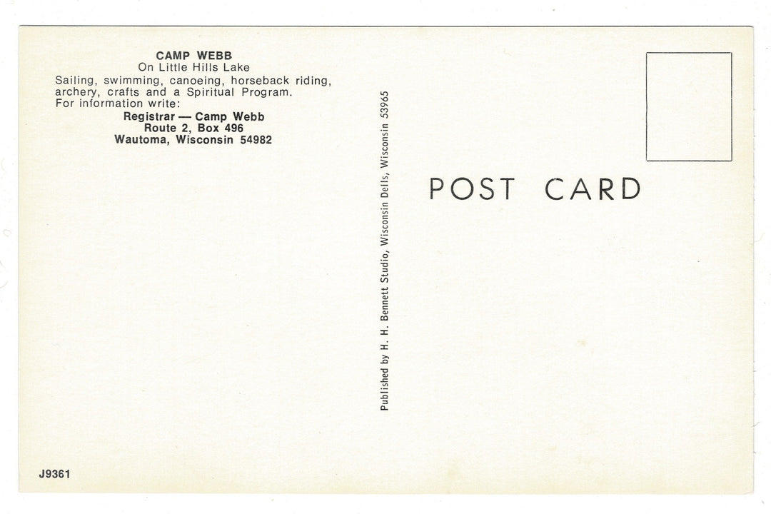 1970s Camp Webb on Little Hills Lake, Wautoma Wisconsin Vintage Postcard.