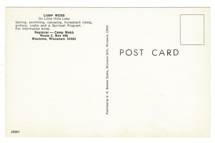 1970s Camp Webb on Little Hills Lake, Wautoma Wisconsin Vintage Postcard.