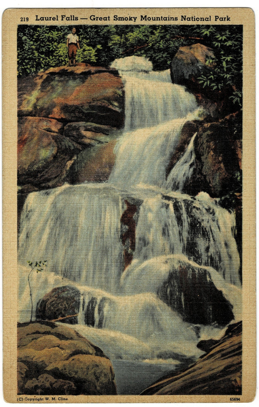 1930s Laurel Falls Great Smoky Mountains National Park Vintage Postcard.