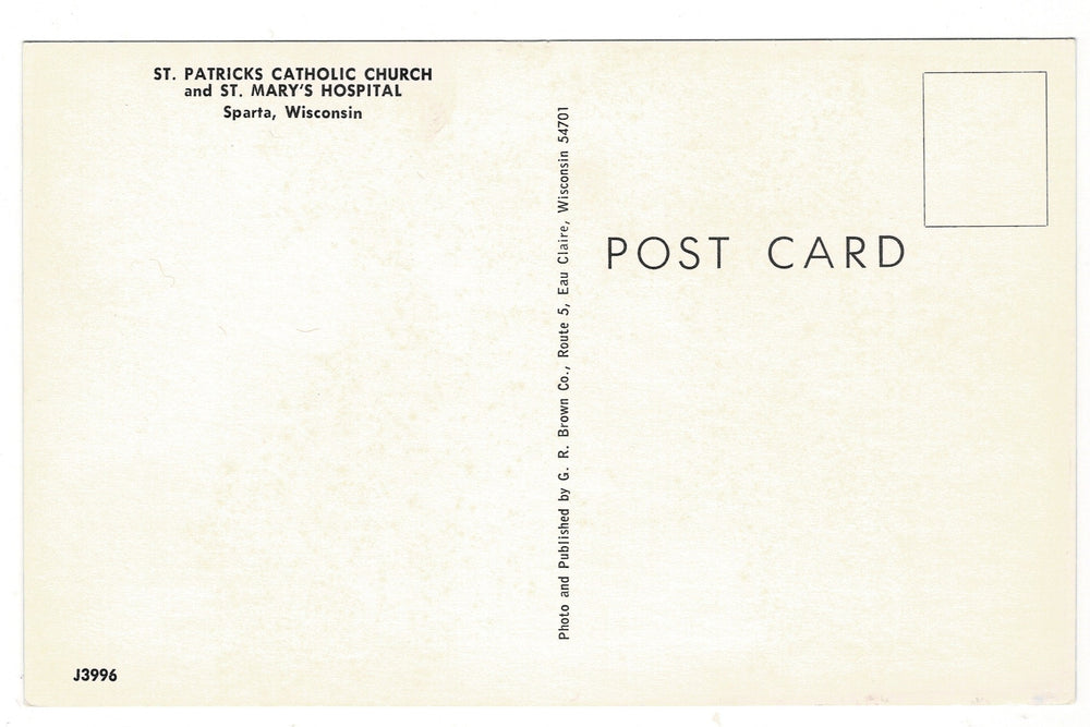 1960s St. Patrick’s Church & St. Mary’s Hospital Sparta Wisconsin
vintage postcard.