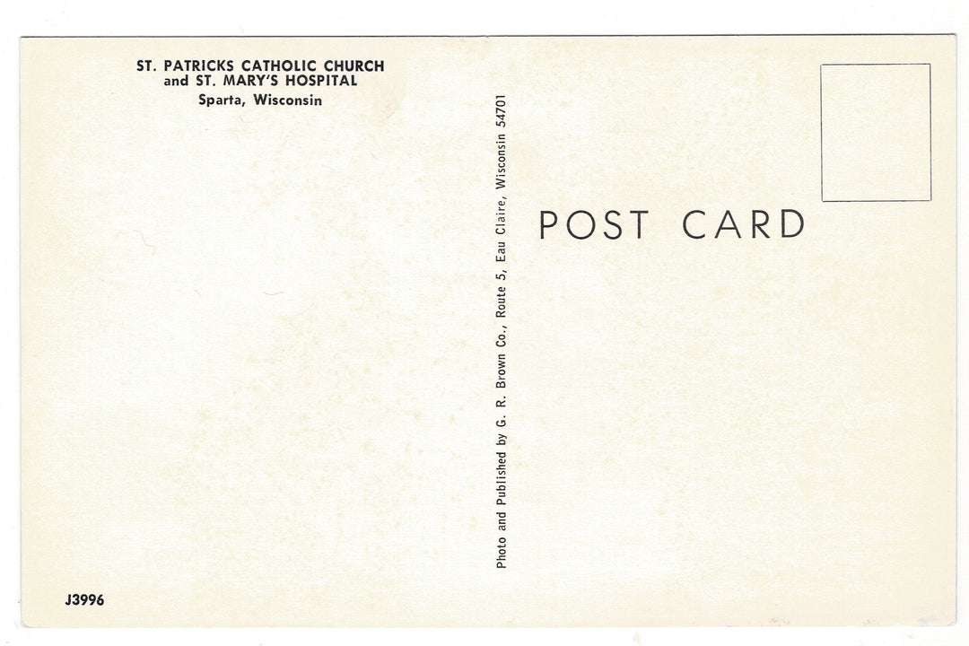 1960s St. Patrick’s Church & St. Mary’s Hospital Sparta Wisconsin
vintage postcard.