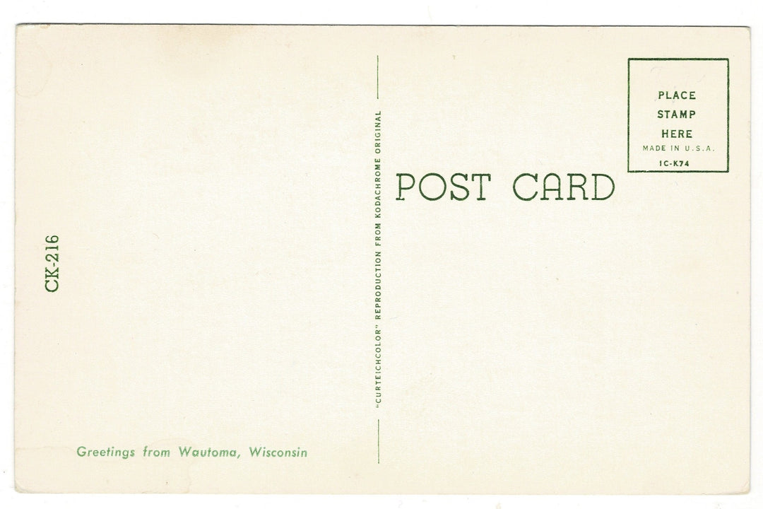 1951 Sunset Over Lake Wautoma, Waushara County Wisconsin postcard.