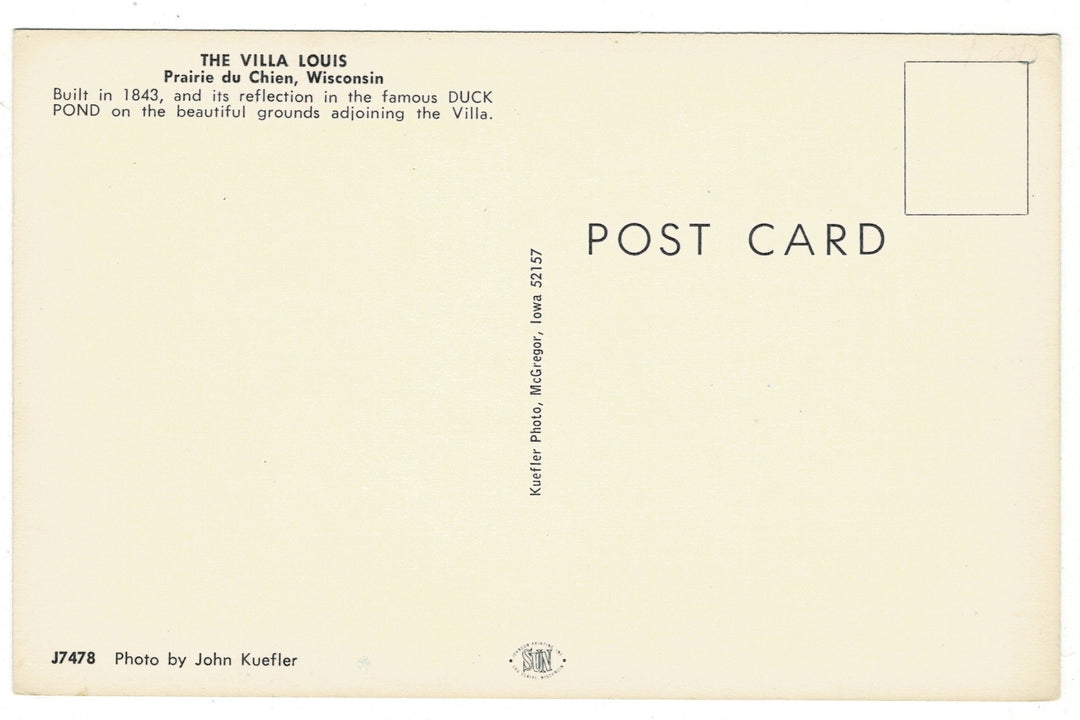 1960s The Villa Louis, Prairie du Chien Wisconsin Vintage Postcard.